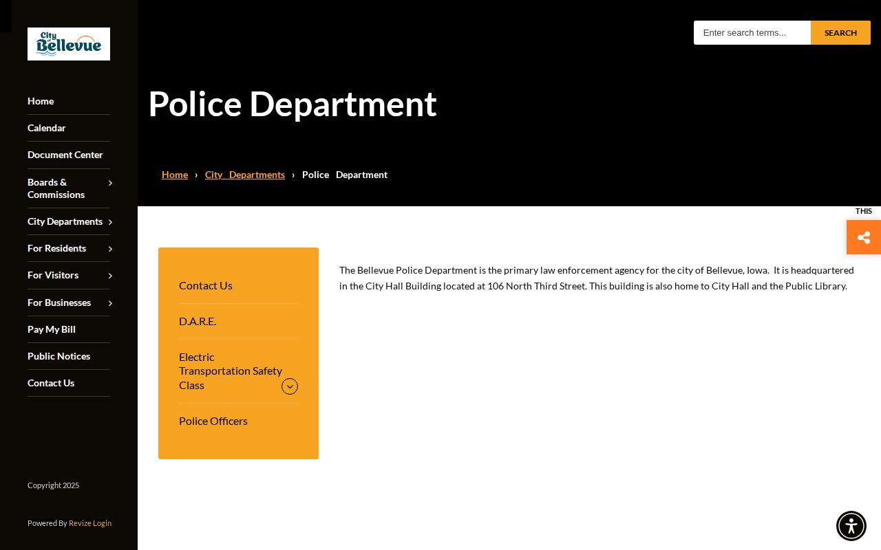 Bellevue Police official arrest-record contact interface in Jackson County