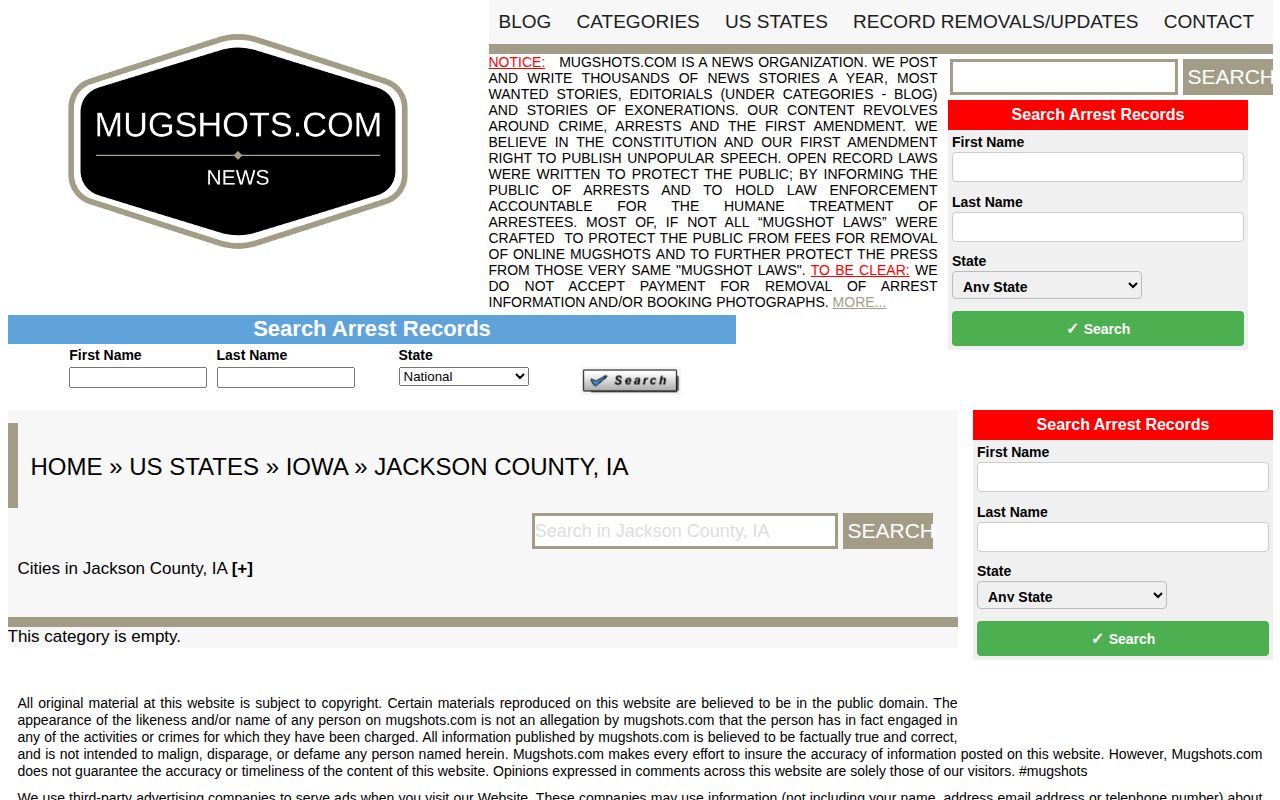 Empty unofficial Jackson County Iowa mugshot category shell