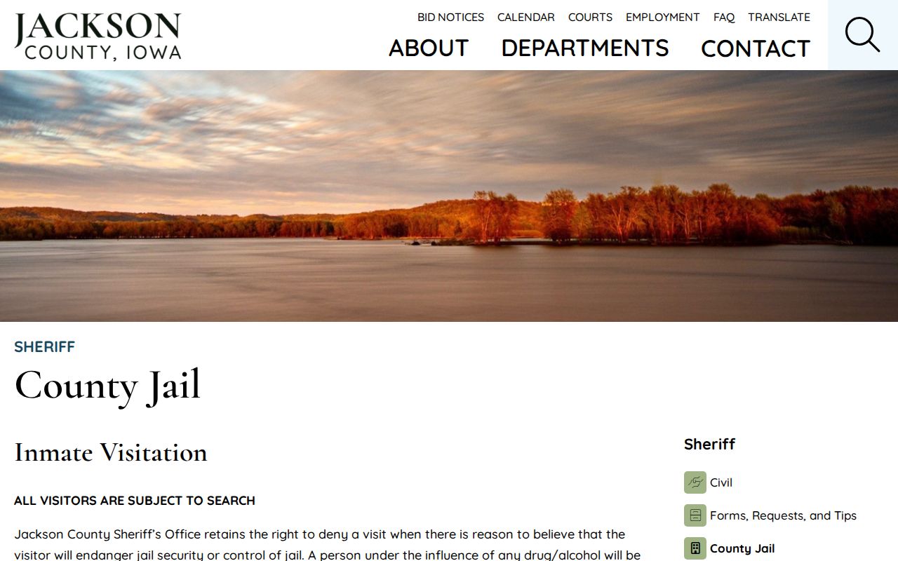 Jackson County Jail page without an arrest roster or booking photo feed