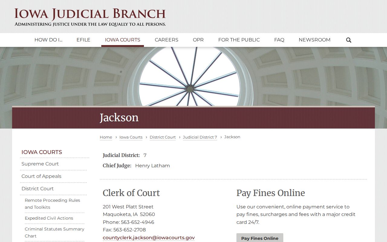 Official Iowa Courts Jackson County District Court page