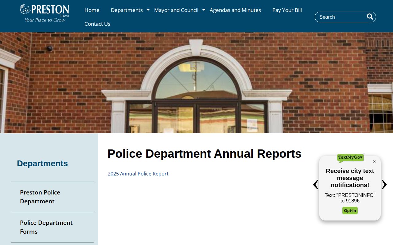 Preston Police annual aggregate arrest-record report hub in Jackson County